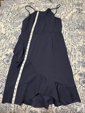 Alya Navy Spaghetti-Strap Ruffle-Hem Mini Dress